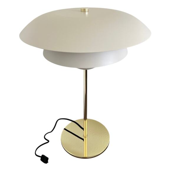 Mid Century Modern Beige Light Gray Metal Dome Mushroom Gold Table Lamp MCM NEW - Picture 1 of 6